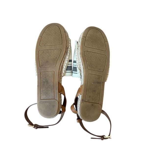Tory Burch Womens Awning Striped Ivory Blue Espadrilles Sandals Shoes 8 - Picture 8 of 9